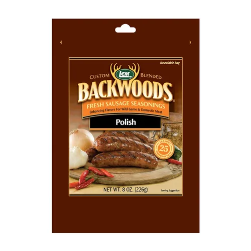 Vista 2 de LEM Backwoods Bratwurst - Condimento para salchichas frescas, 25 libras