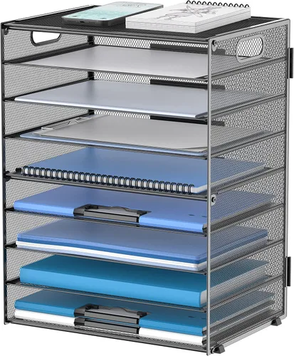 Vista 8 de DALTACK - Organizador de escritorio con bandeja de cartas de 9 niveles con asas, organizador de archivos de malla, organizador de escritorio