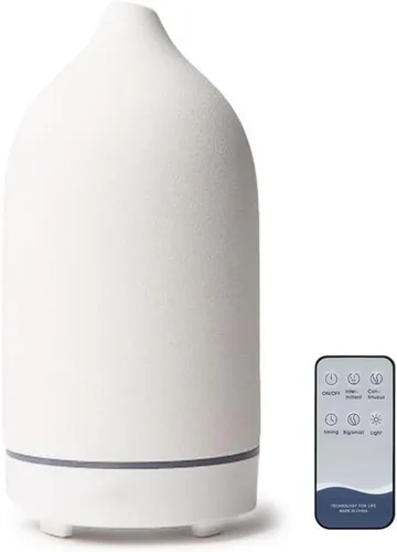 Vista 10 de Difusor de piedra, difusor de aceite esencial de cerámica, humidificador 5.4 fl oz difusor ultrasónico de aceite para aramaterapia (negro)