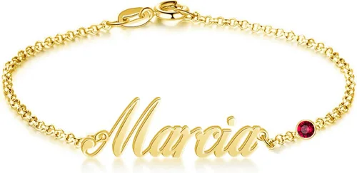 Vista 5 de Pulsera personalizada con nombre o tobillera con piedra natal de circonita cúbica de plata de ley 92510K14K18K con nombres personalizados