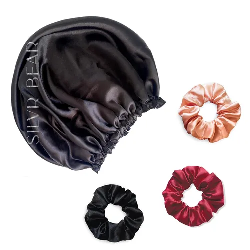 Vista 12 de Silvr Bear Paquete de 6 coleteros de satén de lujo, color negro, suaves, grandes para mujeres y niñas, bandas para el cabello grueso y rizado