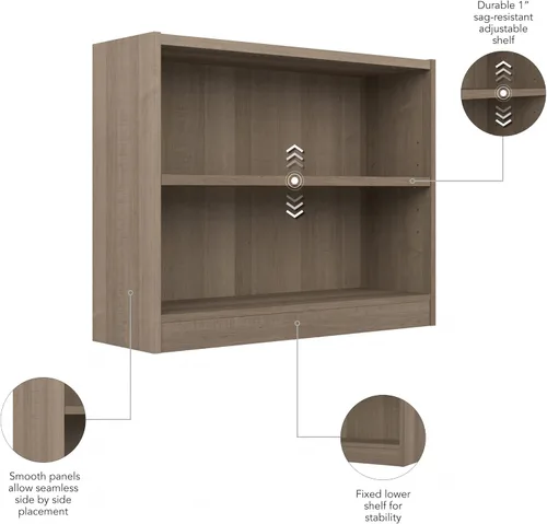 Vista 6 de Bush Furniture Universal - Estantería pequeña de 2 estantes en acabado gris ceniza, estantería de almacenamiento bajo y exhibición