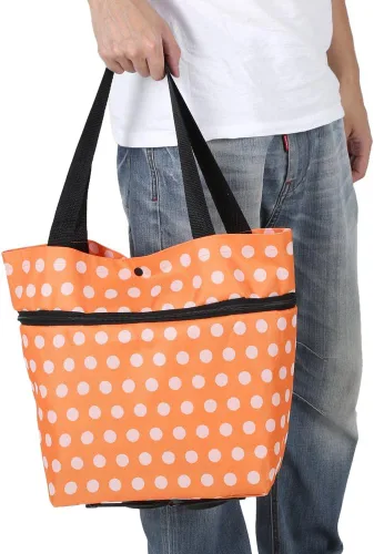 Vista 4 de Bolsa de compras, tela Oxford, bolsas de compras reutilizables con ruedas enrollables de doble propósito plegable para tienda (12-naranja)