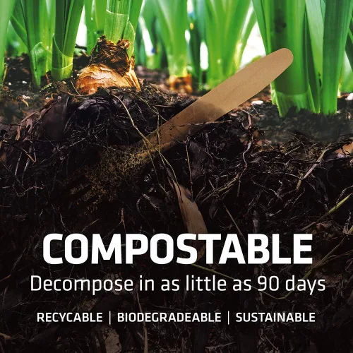 Vista 4 de Juego de cubiertos de madera desechables – 100% compostable para el hogar – 100 tenedores de 6.5 pulgadas, utensilios de bambú alternativos