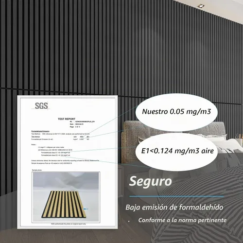 Vista 3 de Art3d 2 paneles acústicos de listones de madera para pared y techo, panel de absorción de sonido acanalado 3D con acabado de madera, negro mate