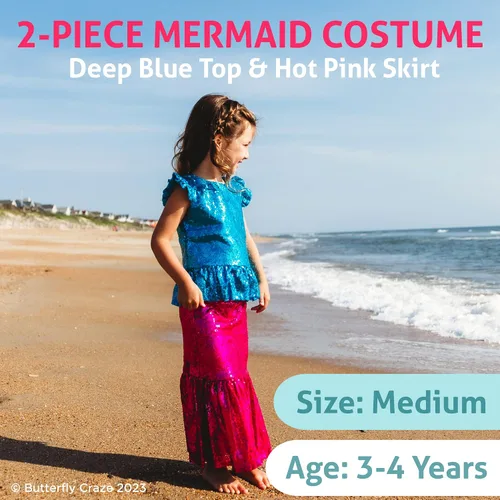 Vista 2 de Butterfly Craze Little Girl's Mermaid Costume, TopDress with Skirt - Perfect for Birthday Parties, Halloween, School Fairs