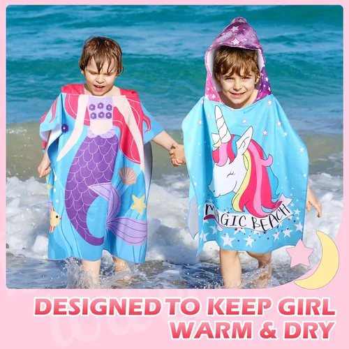 Vista 4 de Chumia Paquete de 3 toallas de playa con capucha para niños, toallas de baño para piscina con capucha, algodón más grueso, absorbente, para niños
