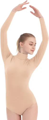 Vista 5 de Leotardo de cuello alto, manga larga, elastano, entrenamiento, fitness, body para mujer