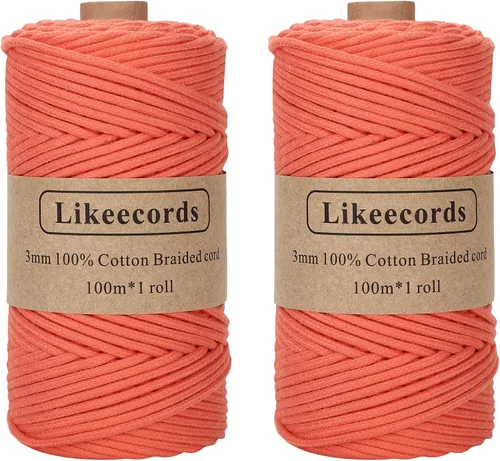 Vista 33 de Cordón de algodón trenzado de 0.11 pulgadas x 109 yardas, cuerda de algodón para macramé natural, estilo bohemio, para colgar plantas hechas a mano