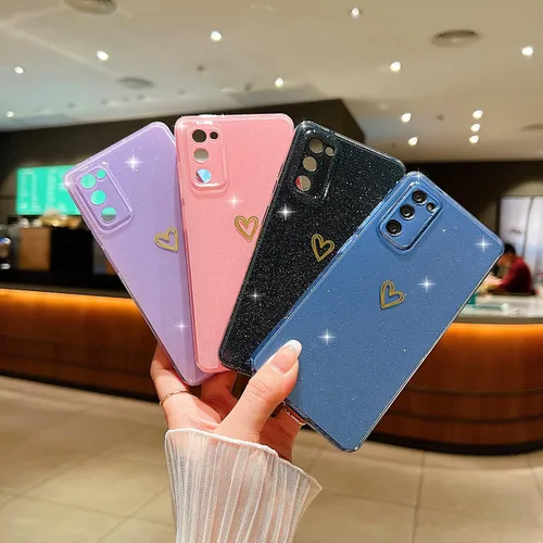 Vista 6 de Funda compatible con Samsung Galaxy S20 FE 5G, diseño de corazón de amor, TPU suave a prueba de golpes, funda protectora brillante con purpurina
