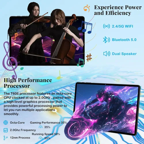 Vista 4 de Tablet de 11 pulgadas, tabletas Android 15 2025 con Octa Core, 24GB+256GB, cámara de 13+5MP, tabletas electrónicas con Widevine L1, batería