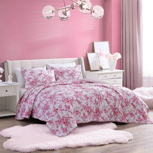 Vista 2 de Betsey Johnson - Juego de edredón twin, ropa de cama reversible con puntadas de diamante con funda a juego, microfibra cepillada, elementos