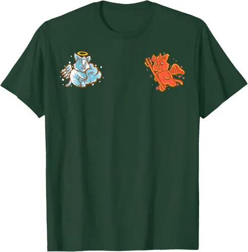 Vista 100 de Camiseta de gato ángel y diablo sentado en tu hombro Nerd Kitten, Negro
