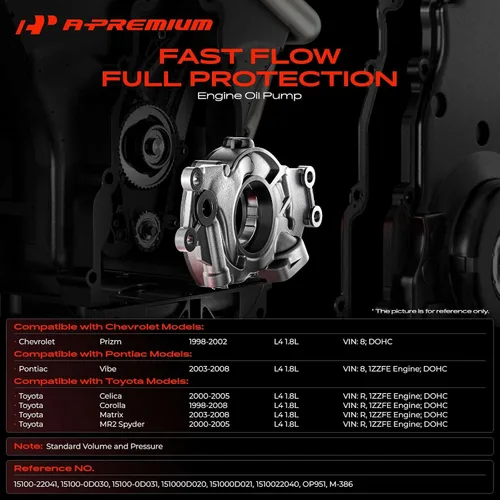 Vista 2 de A-Premium Bomba de aceite de motor con junta compatible con Toyota Corolla 1998-2008, Matrix 2003-2008, Celica 2000-2005, MR2 Spyder 2000-2005