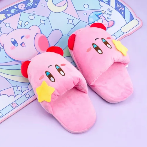 Vista 2 de Pantuflas rosadas con forma de bola de soplo Lindo videojuego de anime Smash Star Allies Forgotten Land Zapatos de felpa pastel mullidos sin