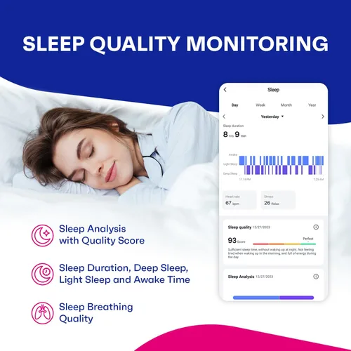 Vista 5 de OCTANDRA Active 2 VeryFit Fitness Tracker Ritmo cardíaco SpO2 Saturación de oxígeno en sangre Monitor de sueño Pantalla de 1.05 pulgadas, contador