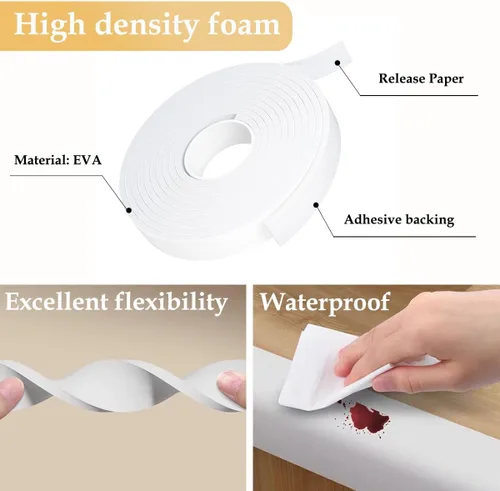 Vista 4 de Burlete Sello para Puerta Blanco, 1 Pulgada de Ancho X 1/4 Pulgada de Grosor, Sello de Ventana de Aire Acondicionado, Cinta de Espuma Autoadhesiva