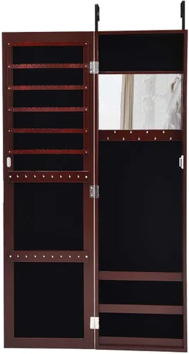 Vista 8 de Giantex Armario de joyería montado en la puerta con espejo de longitud completa organizador de joyas con espejo de maquillaje ranuras