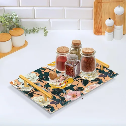Vista 5 de Rose Reverie Peach Bathroom Vanity Tray Toilet Tank Tray Bathroom Counter Storage for Counter