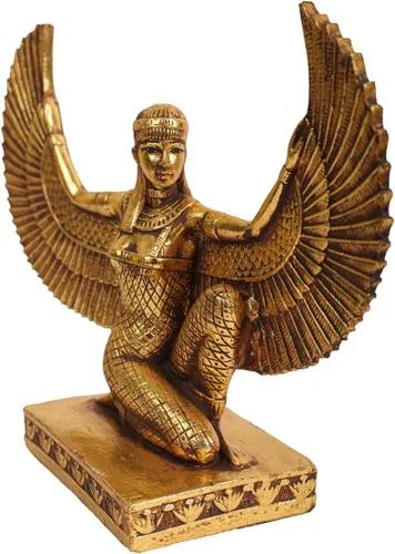 Vista 3 de Estatua de la diosa egipcia Isis alas abiertas de polystone con hoja de oro pintura a mano
