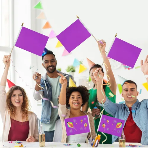 Vista 6 de WEITBF 12 Piezas Banderas Moradas Sólidas de 8×12 Pulgadas Pequeñas Banderas de Sublimación en Blanco para Bricolaje en Palo Mini Bandera Triangular