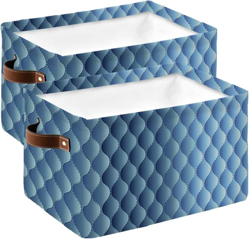 Vista 8 de Gradient Blue Large Storage Baskets Bins Modern Geometric Minimalist Fish Scale Lattice Collapsible Storage Box Laundry Organizer for Closet Shelf