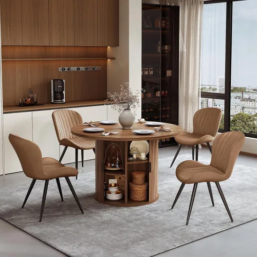Vista 146 de Miereirl Moderno juego de comedor de 5 piezas para mesa redonda de madera de 4,31.5 pulgadas con estante de almacenamiento semiabierto y puerta