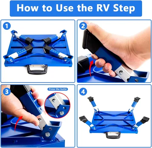 Vista 5 de Homeon Wheels Escalones de Aluminio para RV Taburete Plegable Ajustable con Pies de Goma Antideslizantes, Plataforma Estable que Soporta 1000