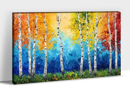 Vista 27 de UZMKM Lienzo decorativo de abedul para pared, pintura de bosque otoñal, imagen panorámica de paisaje, vista de la naturaleza amarilla, obra de arte