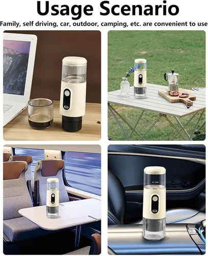 Vista 8 de Cafetera portátil, cafetera de café expreso, funciona manualmente, cafetera de cápsula de mano de 3.4 fl oz tipo C recargable para viajes al aire