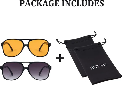 Vista 7 de BUTABY Gafas de sol estilo aviador vintage para mujeres y hombres, gafas retro de los años 70, lentes clásicos grandes con marco cuadrado