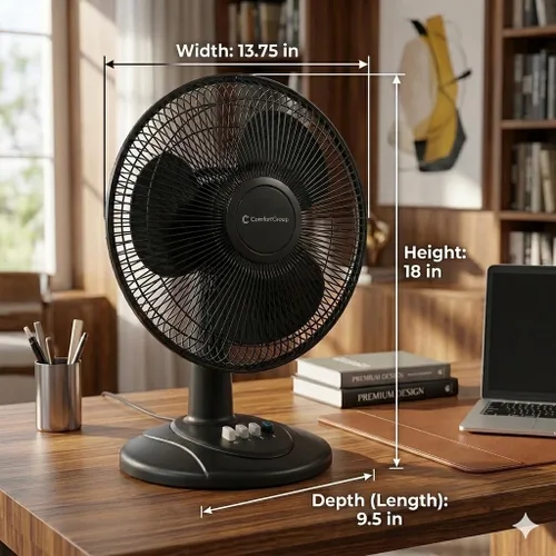 Vista 3 de Comfort Zone - Ventilador de mesa oscilante con inclinación ajustable, controles convenientes de botón de presión, silencioso, de 12 pulgadas, 3