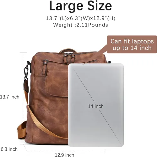 Vista 3 de CLUCI - Mochila de cuero para mujer, grande, convertible, de moda, antirrobo, mochilas de viaje