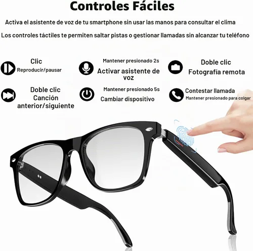Vista 8 de Gafas inteligentes Bluetooth para hombres y mujeres, bloqueo de Lente Transparente