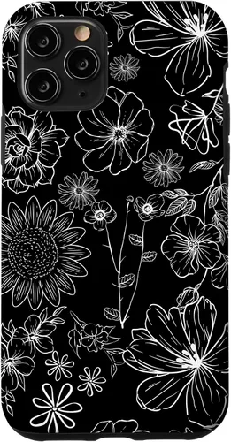 Vista 13 de iPhone 12 Mini - Funda floral de primavera con patrón de flores silvestres en blanco y negro