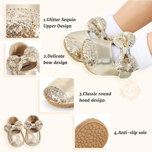Vista 5 de Morbido - Zapatos planos Mary Jane para bebés y niñas, suela suave antideslizante con nudo de lazo, zapatos de vestir de princesa para boda