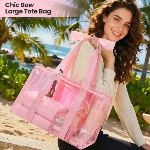 Vista 4 de Bolsa de playa con lazo, grande, plegable e impermeable con bolsillo interior con cremallera, bolsa de viaje para piscina y vacaciones