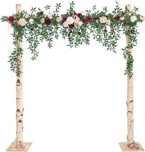Vista 7 de Flores de arco de boda, guirnaldas de eucalipto con flores blancas, arco artificial para decoración de ceremonia de telón de fondo de recepción