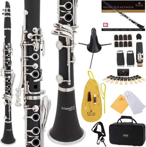 Vista 12 de Mendini by Cecilio Clarinete plano B para principiantes, clarinete Ebonite Bb con 2 barriles reemplazables, 10 cañas, soporte, bolsillo, boquilla