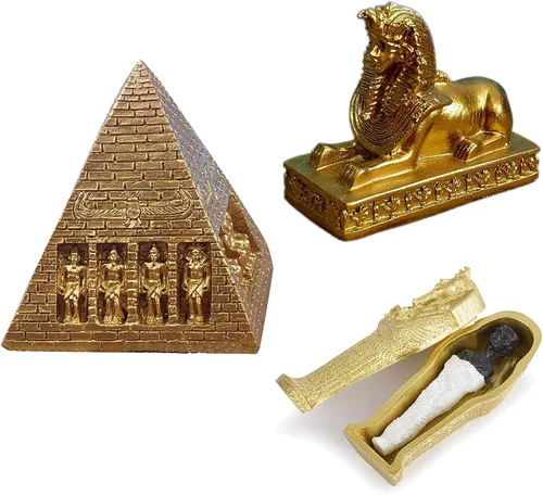 Vista 9 de Faraón del Antiguo Egipto para acuario, decoración de pecera, decoración (juego de 3) Esfinge, momia, sacerdote, cráneo, escultura, reptil, tortuga