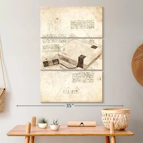 Vista 7 de ElephantStock - Juego de arte para pared de consola Nes - Lienzo vertical de varios paneles - Decoración de pared de sala de estar de 3 piezas