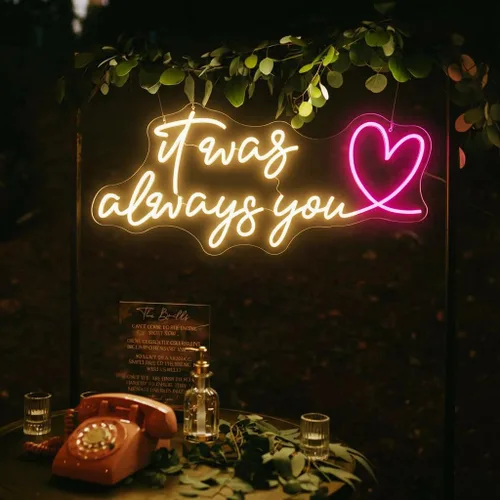 Vista 3 de Letrero de neón personalizado con texto en inglés «It Was Always You», letrero de neón personalizado con corazón para boda, fiesta de compromiso