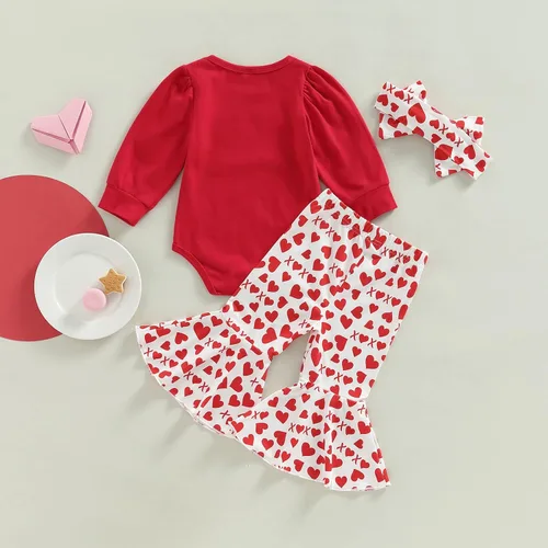Vista 23 de FIOMVA Conjunto de ropa de 3 piezas con estampado de corazón para bebé recién nacida, para el día de San Valentín