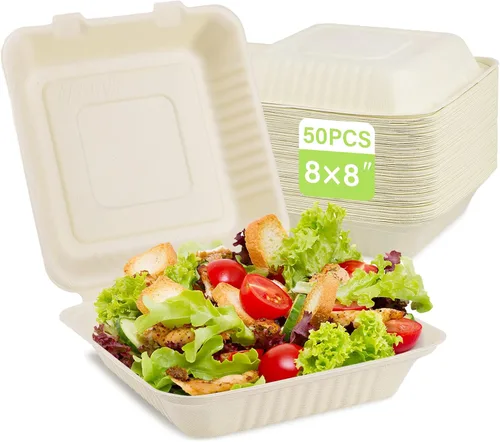 Vista 11 de greensight Contenedor de comida compostable para llevar de 6 x 6, paquete de 100 recipientes desechables de almeja para alimentos, cajas