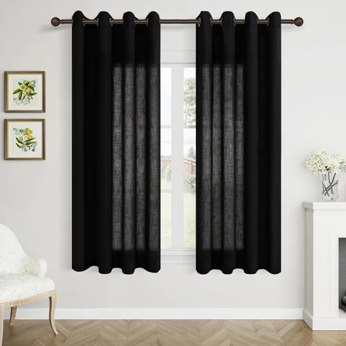Vista 53 de Cortinas de lino negro para dormitorio y sala de estar de 84 pulgadas de largo, juego de 2 paneles, para habitación de niños, filtro de luz