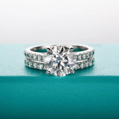 Vista 2 de AnuClub Total 4.14ct 3CT Center Moissanite Engagement Rings Wedding Band D Color VVS1 Round Cut 925 Sterling Silver Bridal Sets for Women