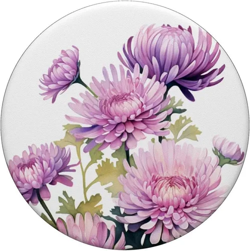 Vista 3 de purple aster flowers watercolor PopSockets Adhesive PopGrip