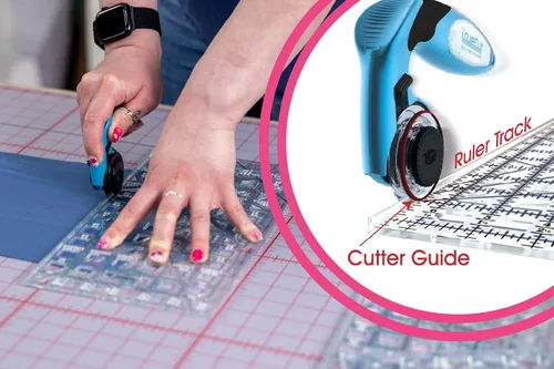 Vista 2 de TrueCut My Comfort - Cortador giratorio ergonómico de 1.772 pulgadas para tela, acolchado, costura, manualidades, zurdo o diestro, regla de guía