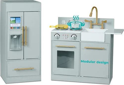 Vista 6 de Teamson Kids Little Chef Charlotte - Cocina Moderna Modular Interactiva de Madera para Jugar con Refrigerador, Estufa y Lavabo en Gris con Acentos