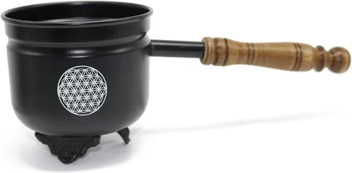 Vista 9 de Caldero de incienso de salvia con mango de madera, para limpieza y bendición de manchas de hierro fundido (7 chakras)